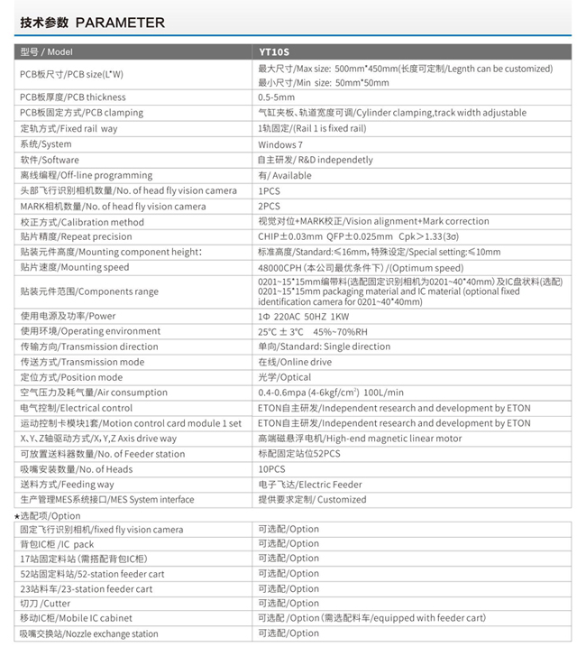易通YT10S貼片機技術參數(shù)